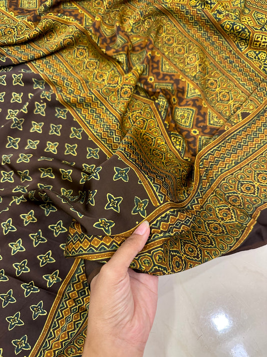 Bulbul Terracotta browns handcrafted pure modal silk ajrakh saree