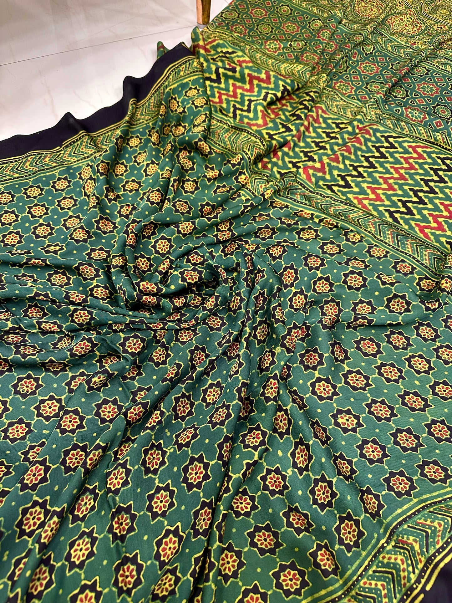Bulbul Pure modal Ajrakh hand block saree