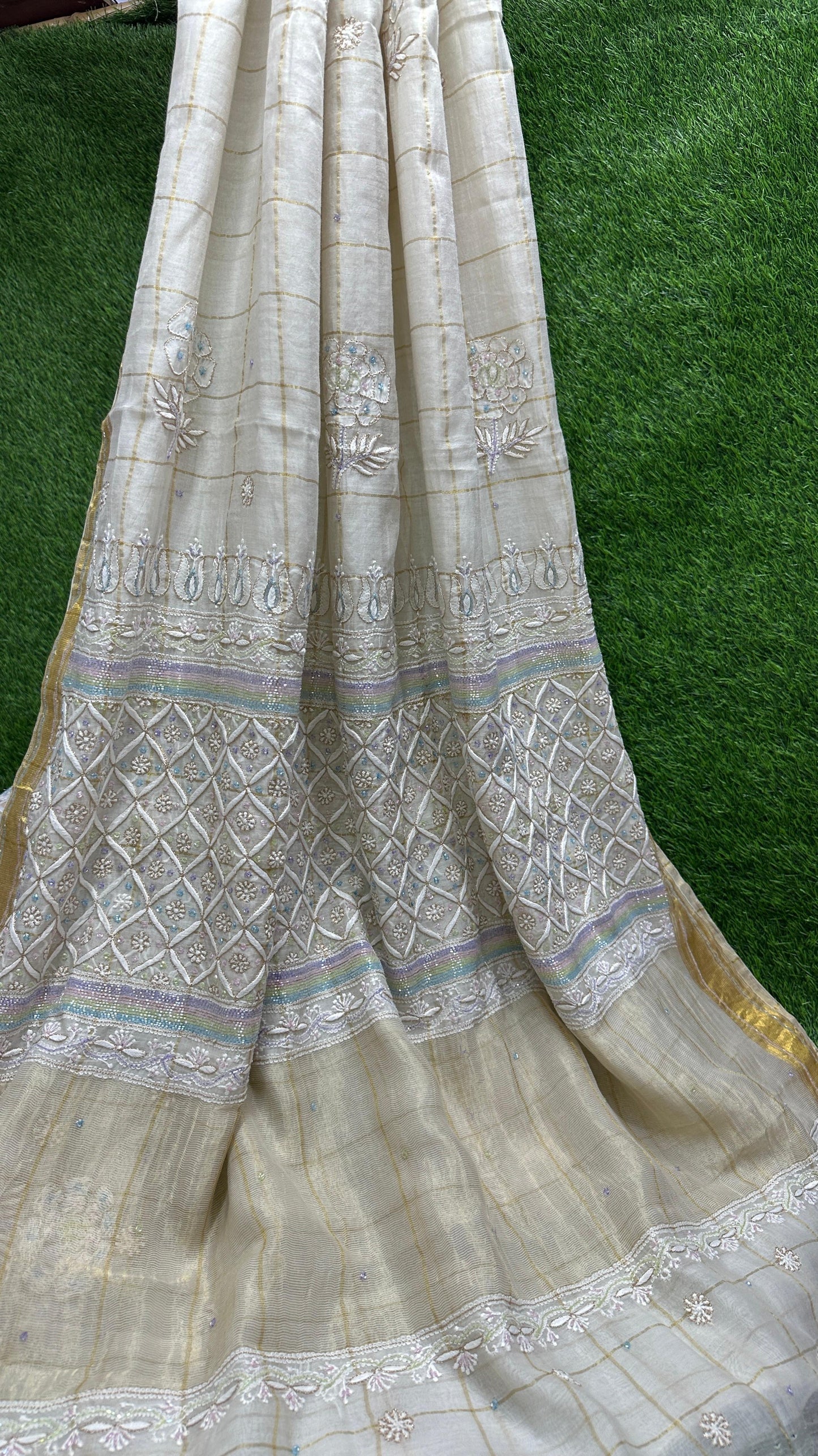 Rohini mul Chanderi chikankari handwork Saree