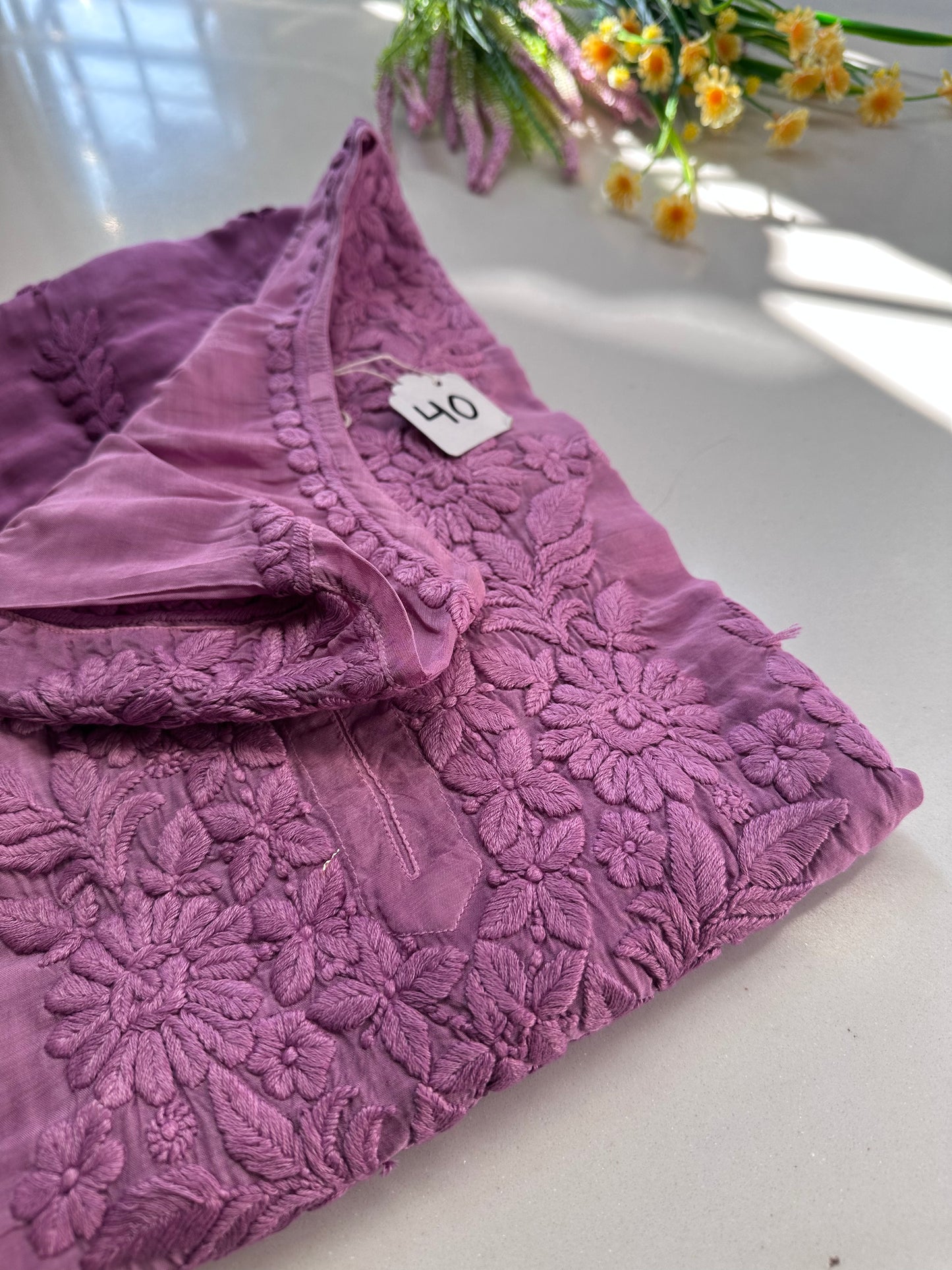 Naina Ombre mauve Muslin Chikankari Kurta