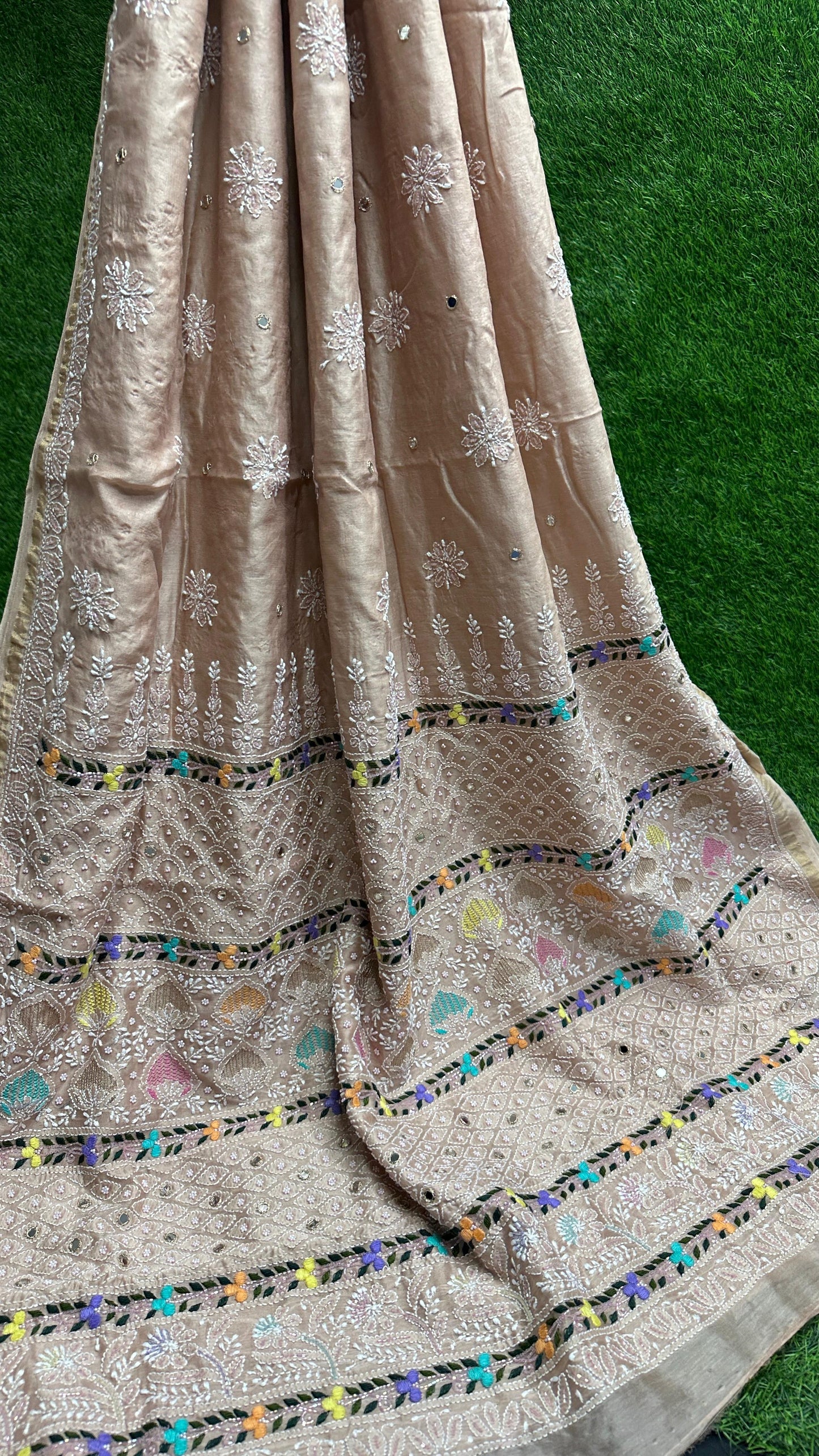 Heavy Chanderi silk Chikankari saree