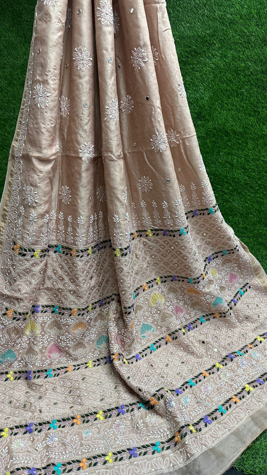 Heavy Chanderi silk Chikankari saree