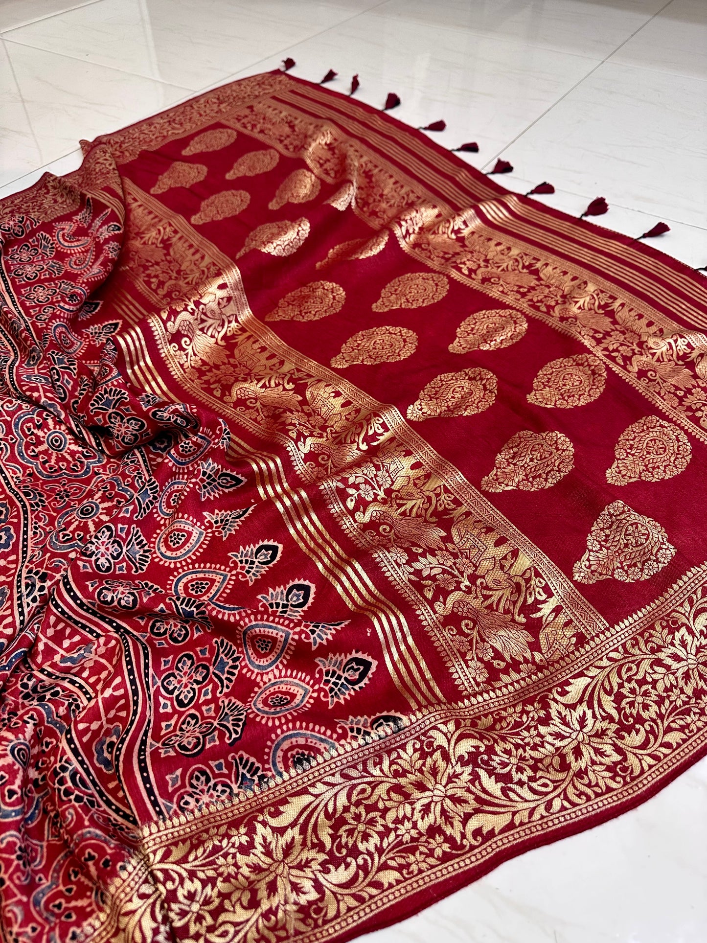 Gauri pure dola silk ajrakh saree