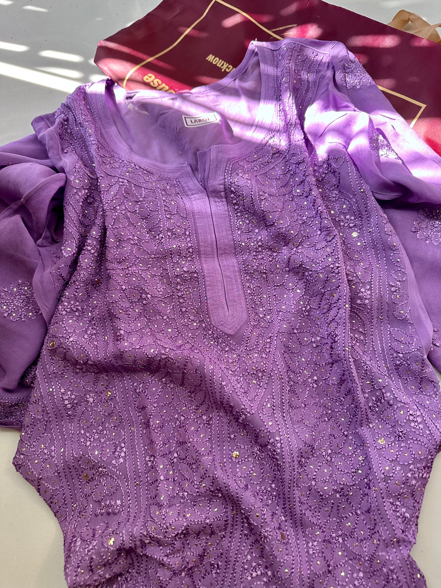 Tara Deep lavender Chikankari georgette Suit Set