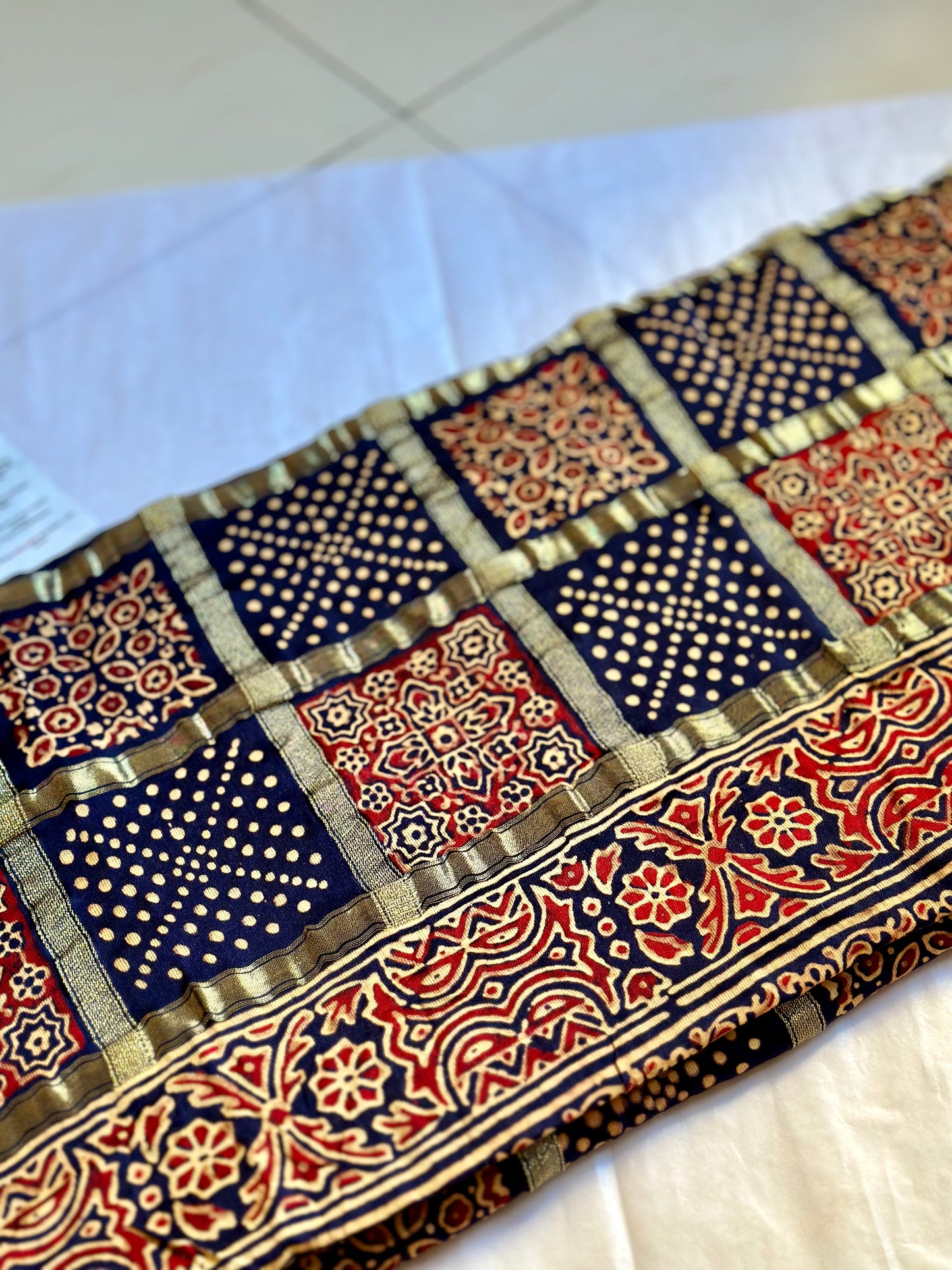 Gharchola bandhej ajrakh saree - Navy blues