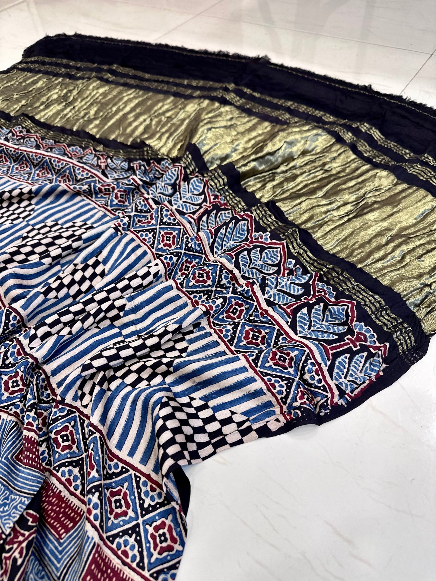Bulbul Pure modal Silk Ajrakh saree