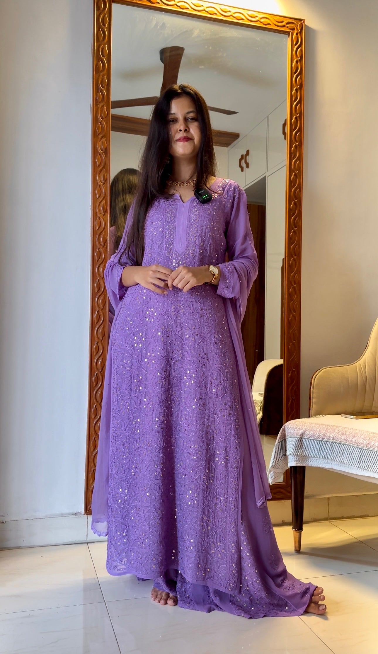 Tara Deep lavender Chikankari georgette Suit Set