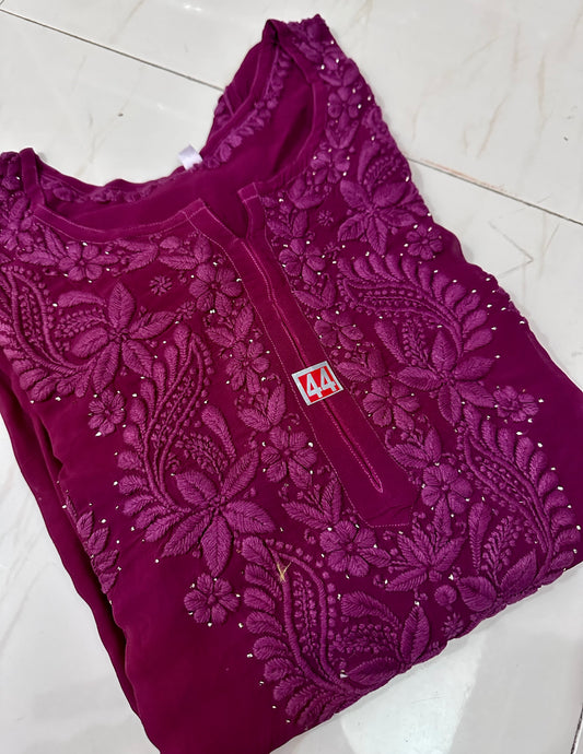 Haniya Wine chikankari kurta in georgettes