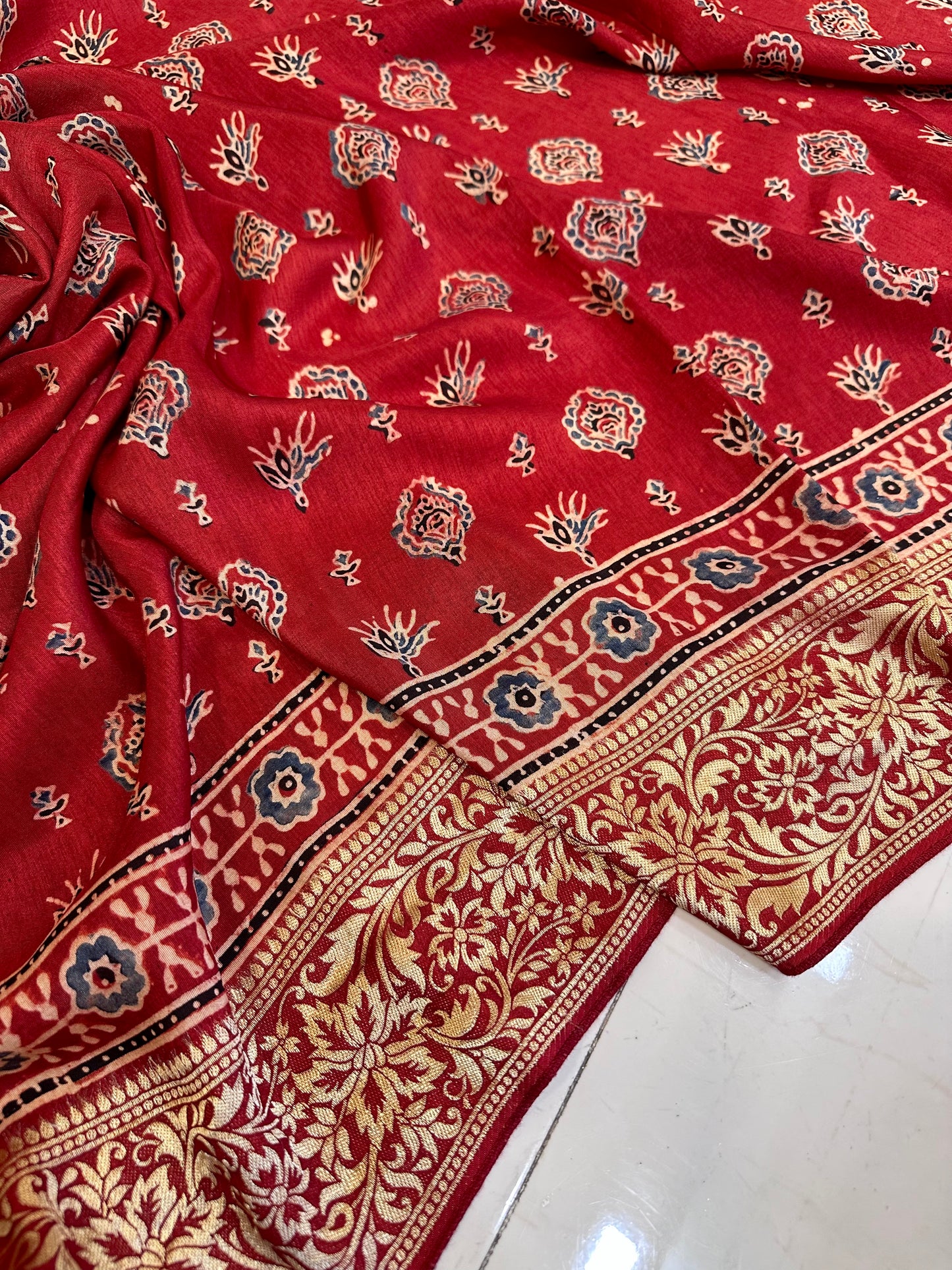 Gauri pure dola silk ajrakh saree
