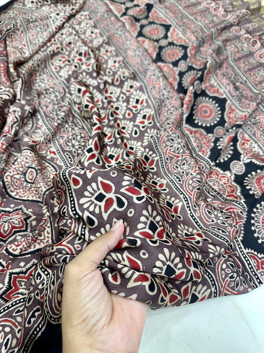 Bulbul pure modal Handcrafted Ajrakh saree