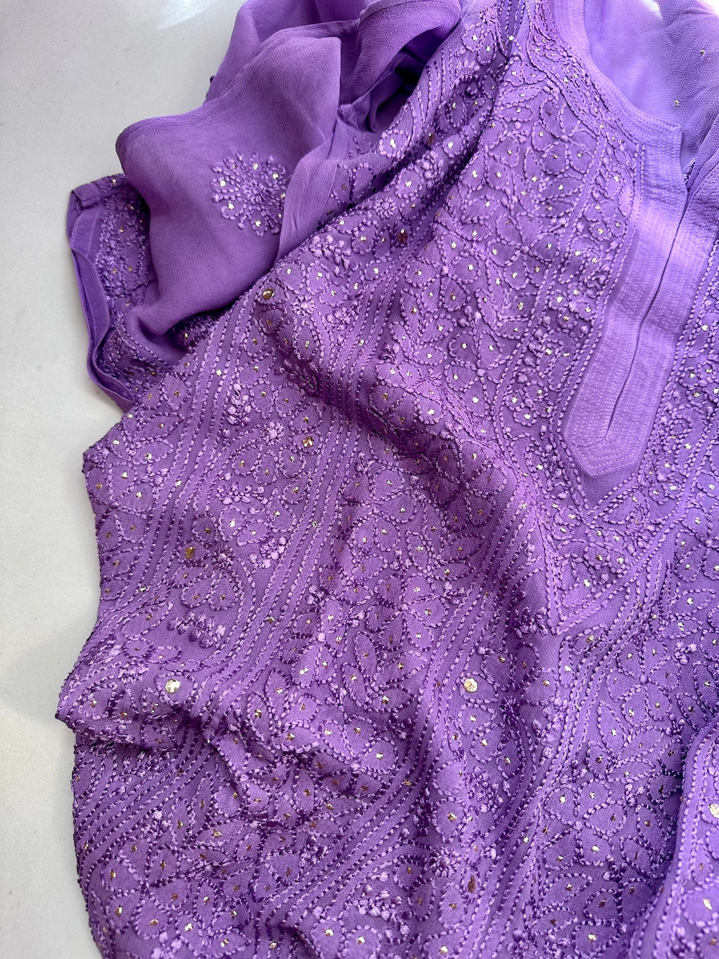 Tara Deep lavender Chikankari georgette Suit Set
