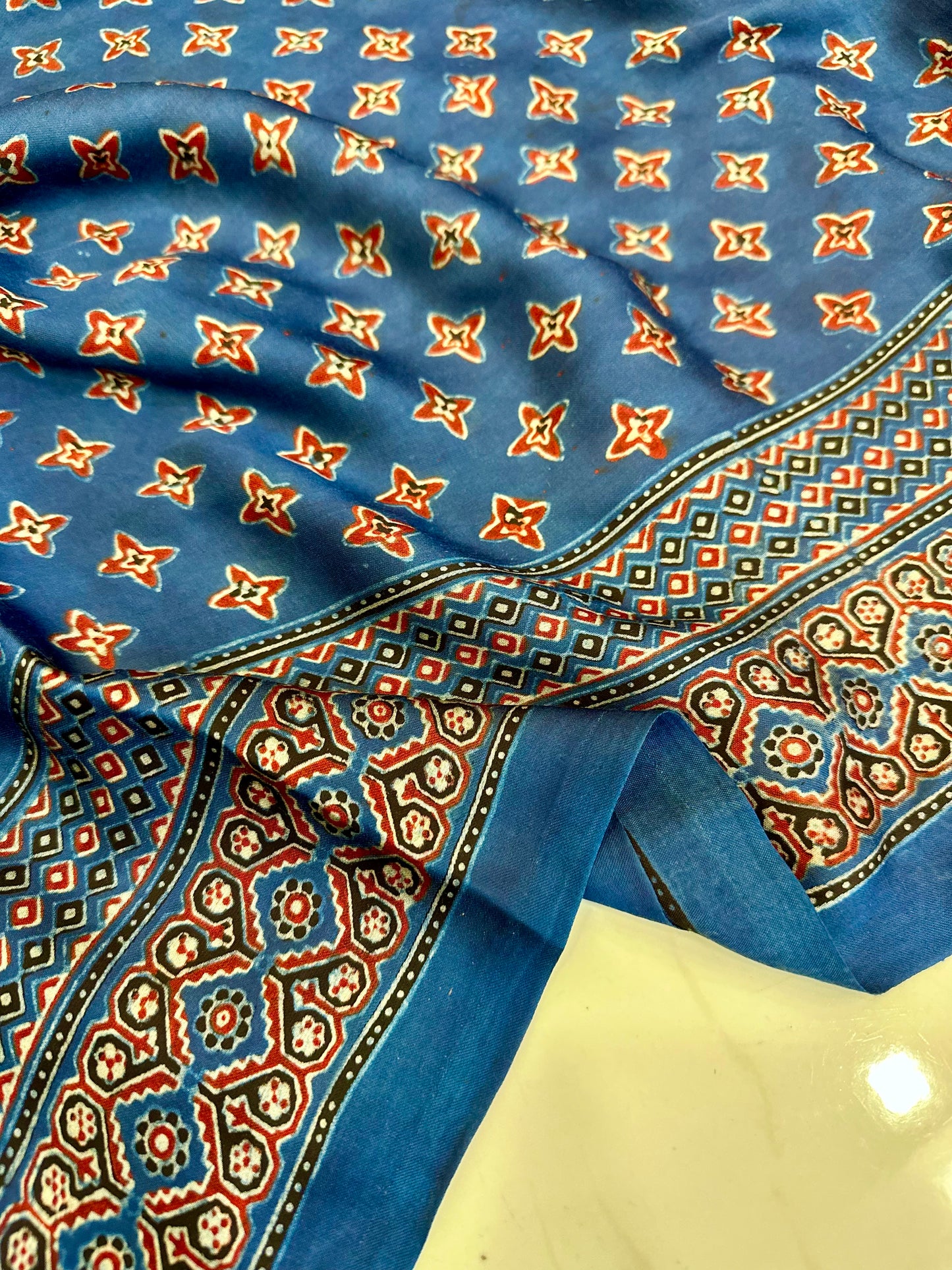 Bulbul hand block Indigo ajrakh saree