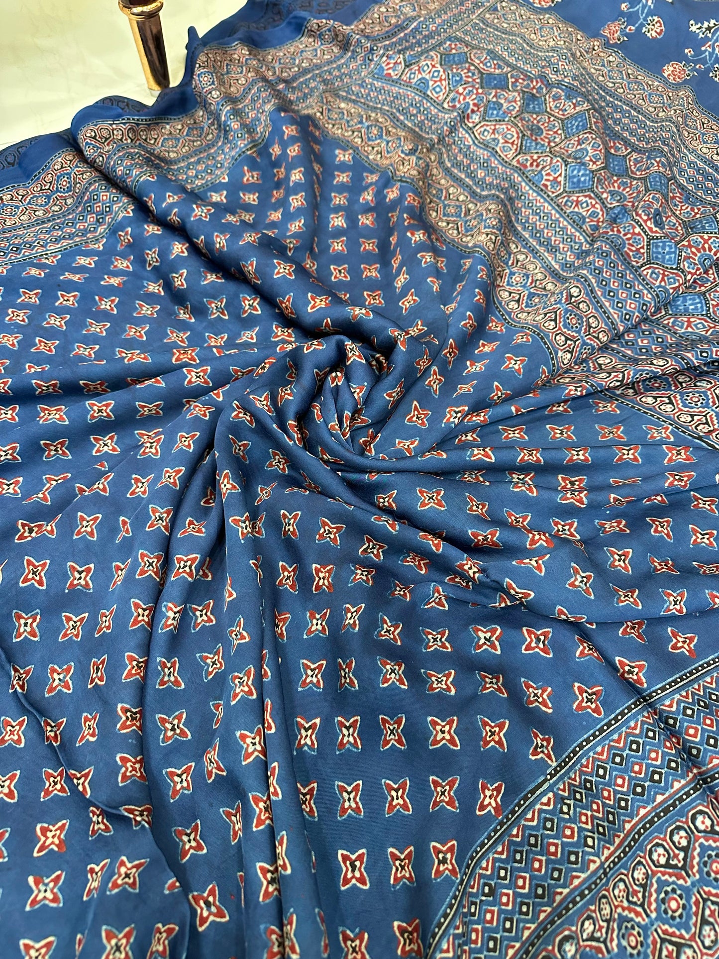 Bulbul hand block Indigo ajrakh saree