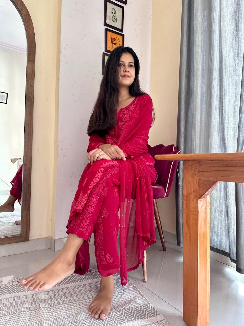 Haniya Rani pink Lucknowi suit set