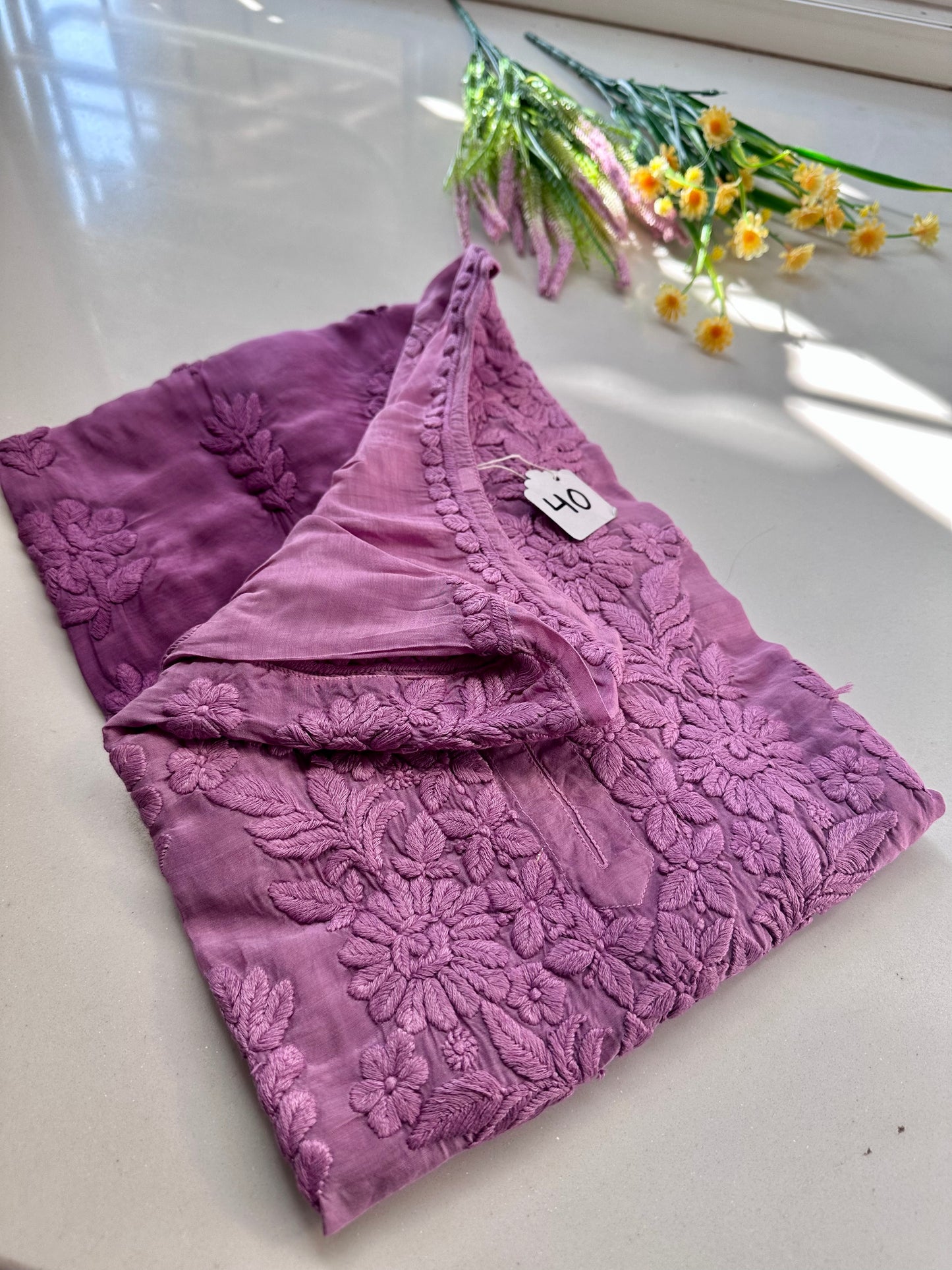 Naina Ombre mauve Muslin Chikankari Kurta