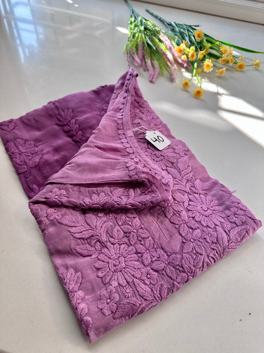 Naina Ombre mauve Muslin Chikankari Kurta