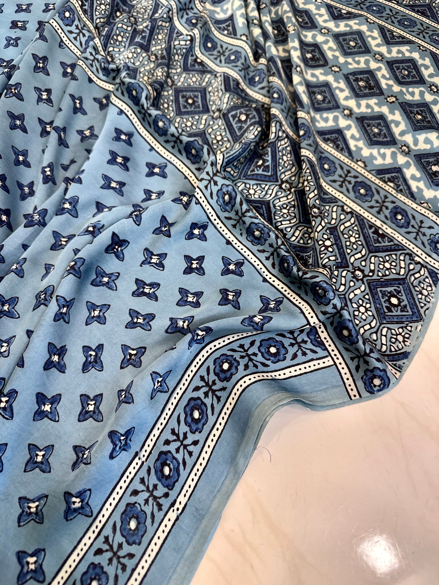 Bulbul Ice blue pure modal silk ajrakh saree