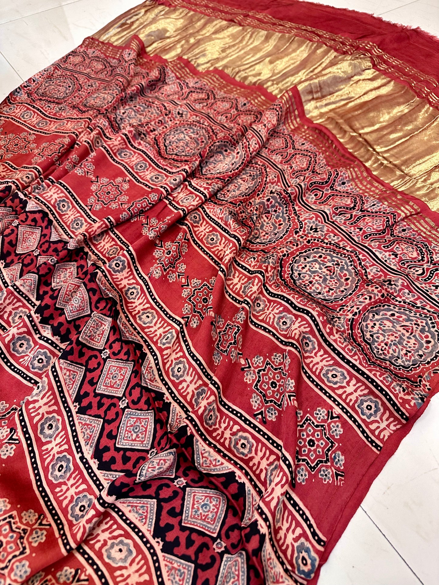 BulBul modal silk ajrakh hand block saree
