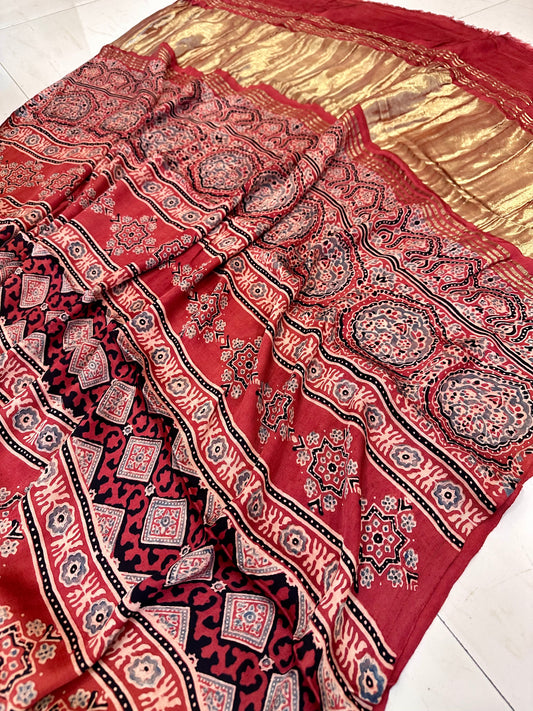 BulBul modal silk ajrakh hand block saree