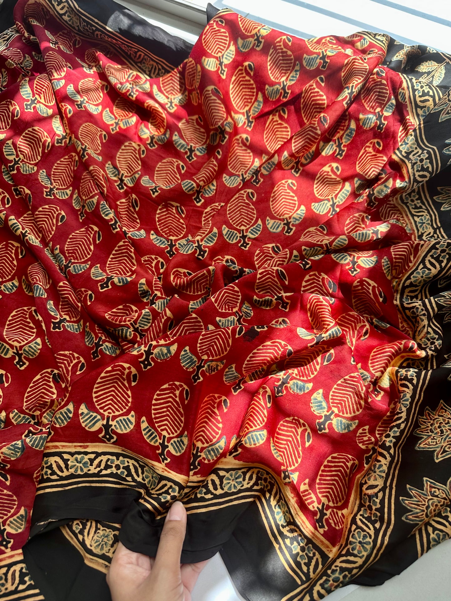 GunGun Pure modal hand blocked natural dyed Ajrakh saree