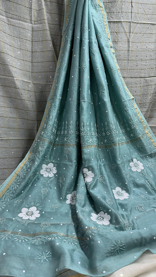 Soft Pure Chanderi Silk with Katadana chikankari saree