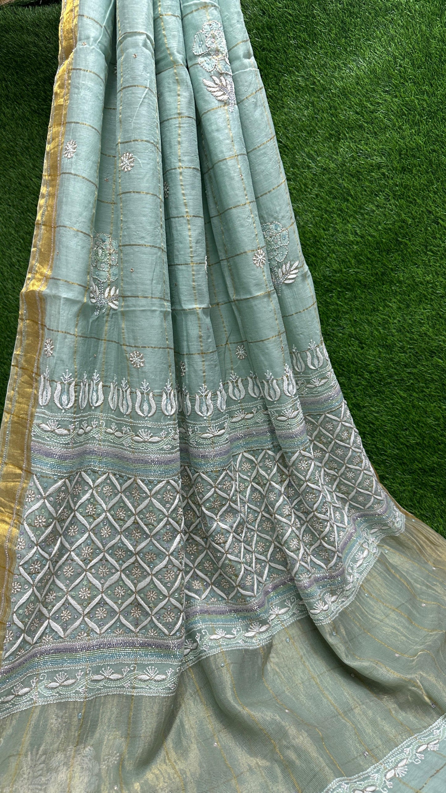 Rohini mul Chanderi chikankari handwork Saree
