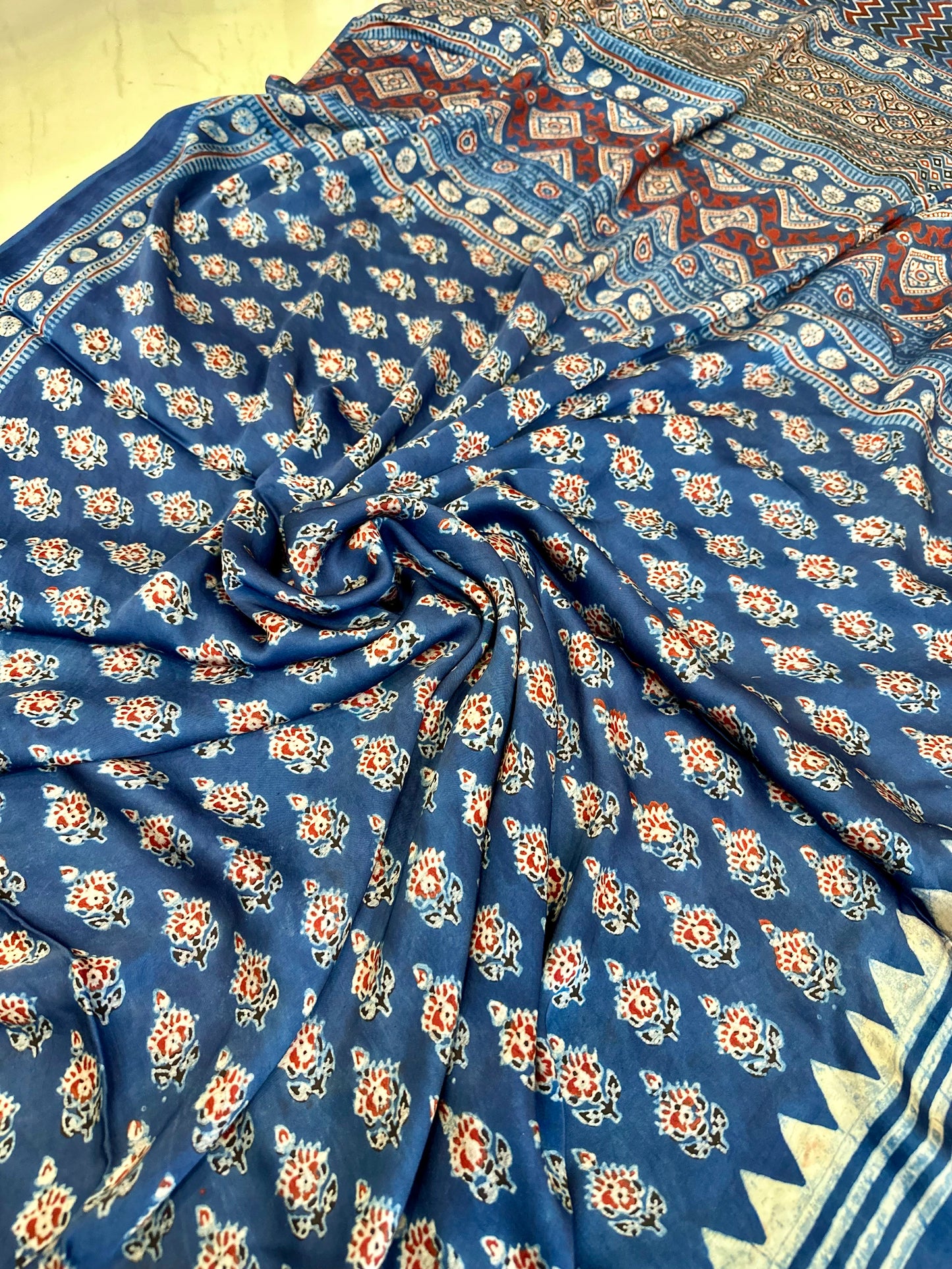 Bulbul Hand Blocked Indigo Ajrakh Modal saree