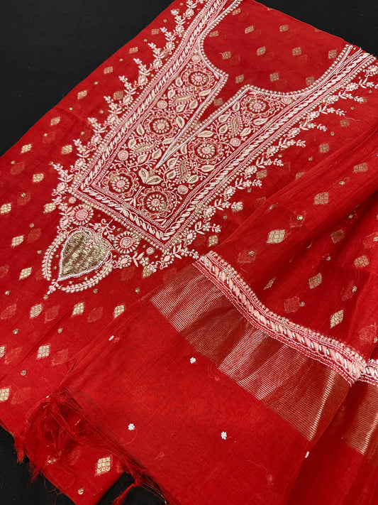 Banarsi chikankari chanderi silk suit Suit Set