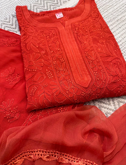 Rustic orange Pure Jaal georgette suit set