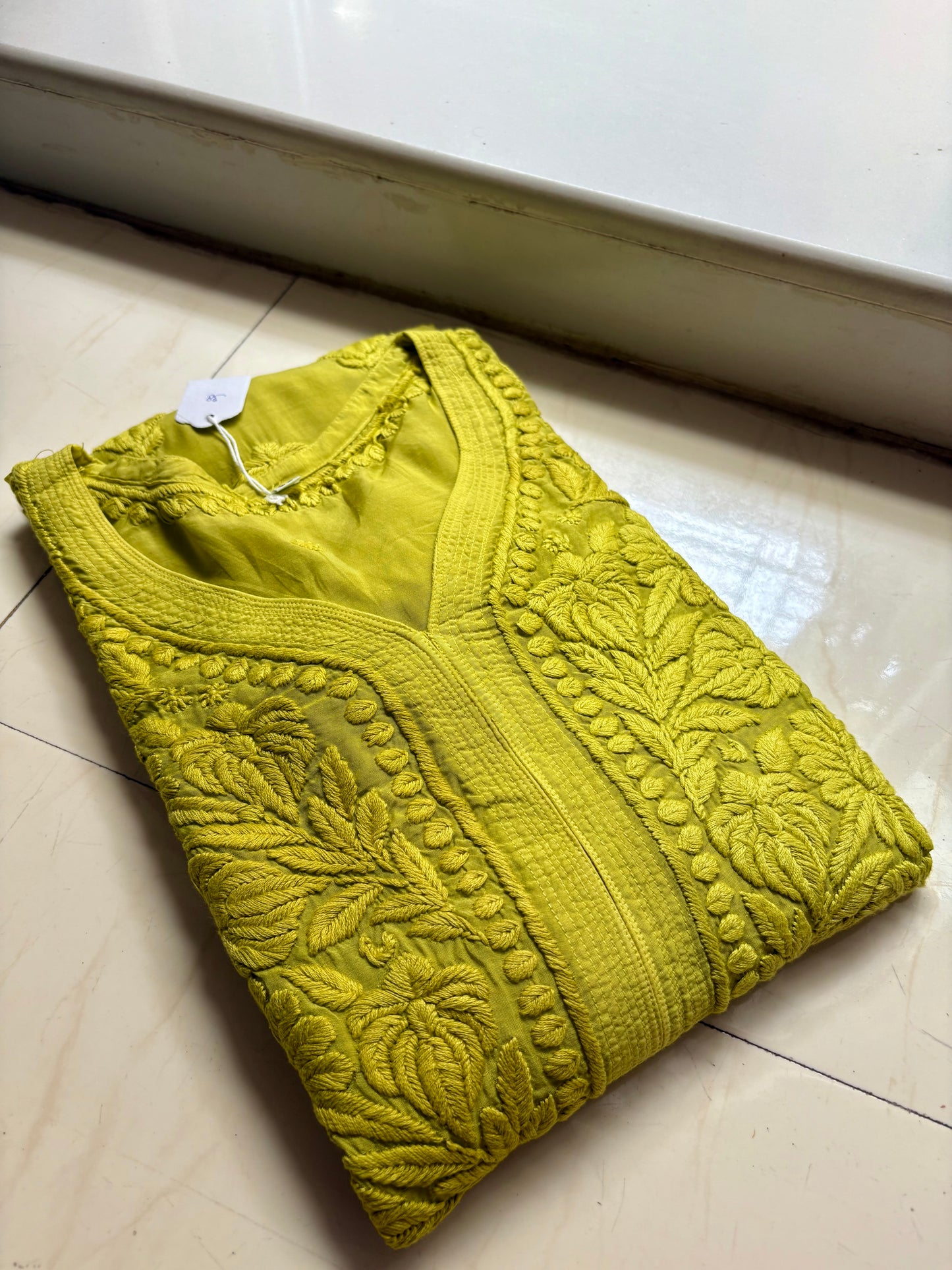 Noor Chikankari 3D handwork kurta - Apple greens