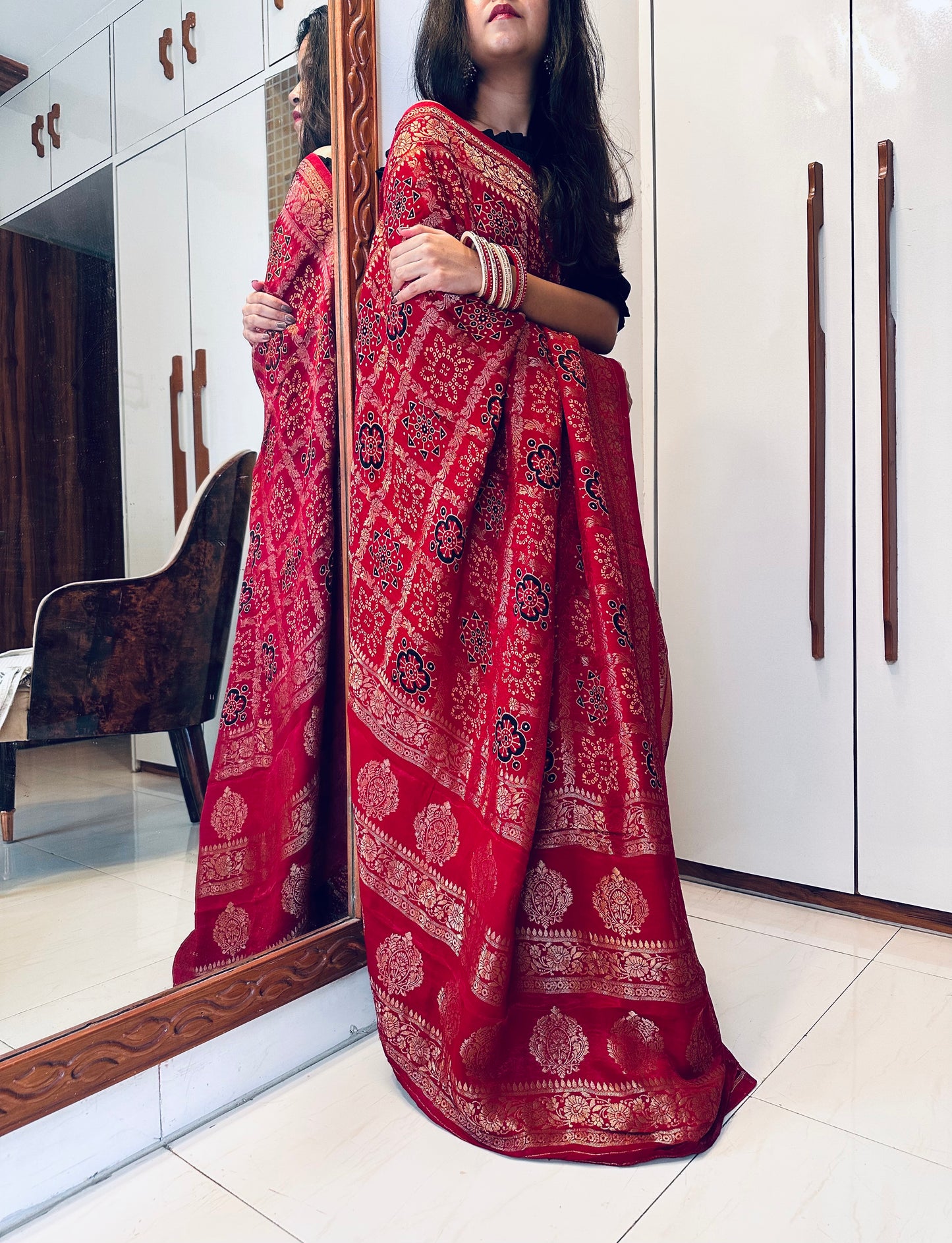 Pure modal gajji silk Gharchola bandhani saree