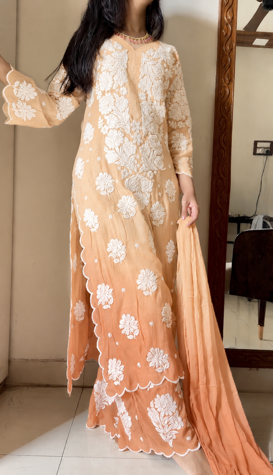 Alia scallop 3D chikankari suit set