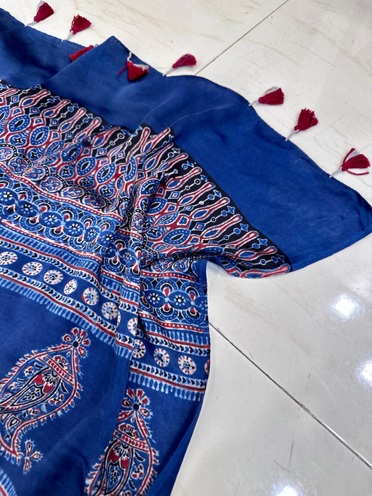 Bulbul Hand Blocked Indigo Ajrakh Modal saree