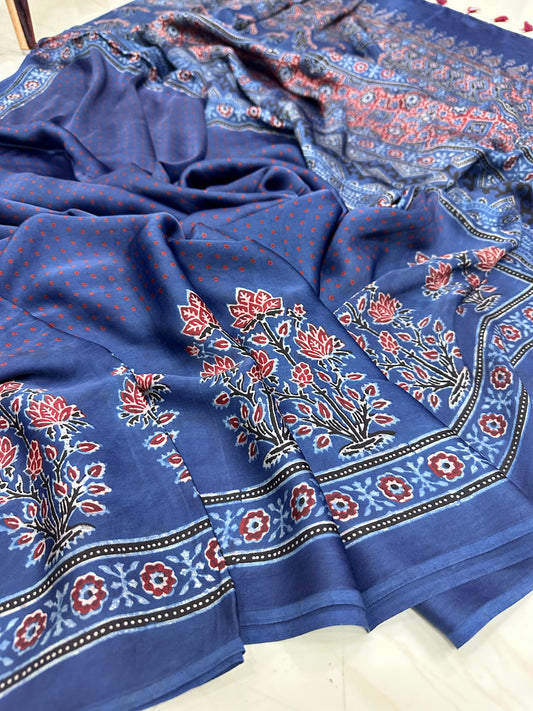 Bulbul Indigo ajrakh handcrafted saree