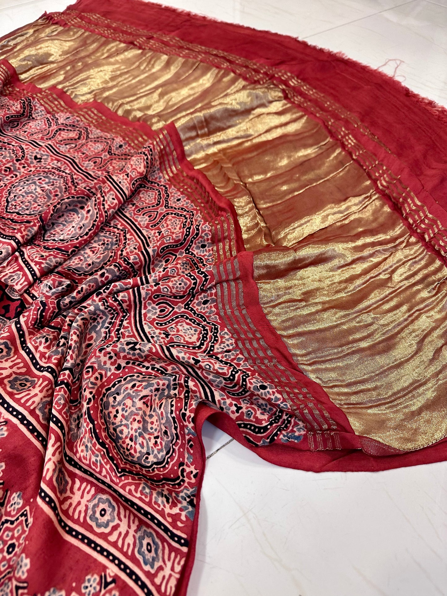 BulBul modal silk ajrakh hand block saree