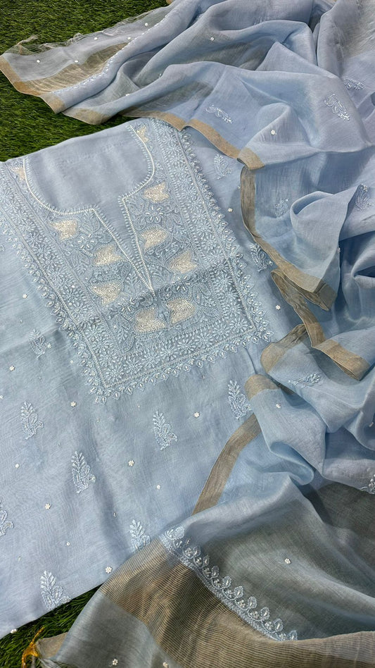 Myra Unstitched pure Chanderi silk Suit Set