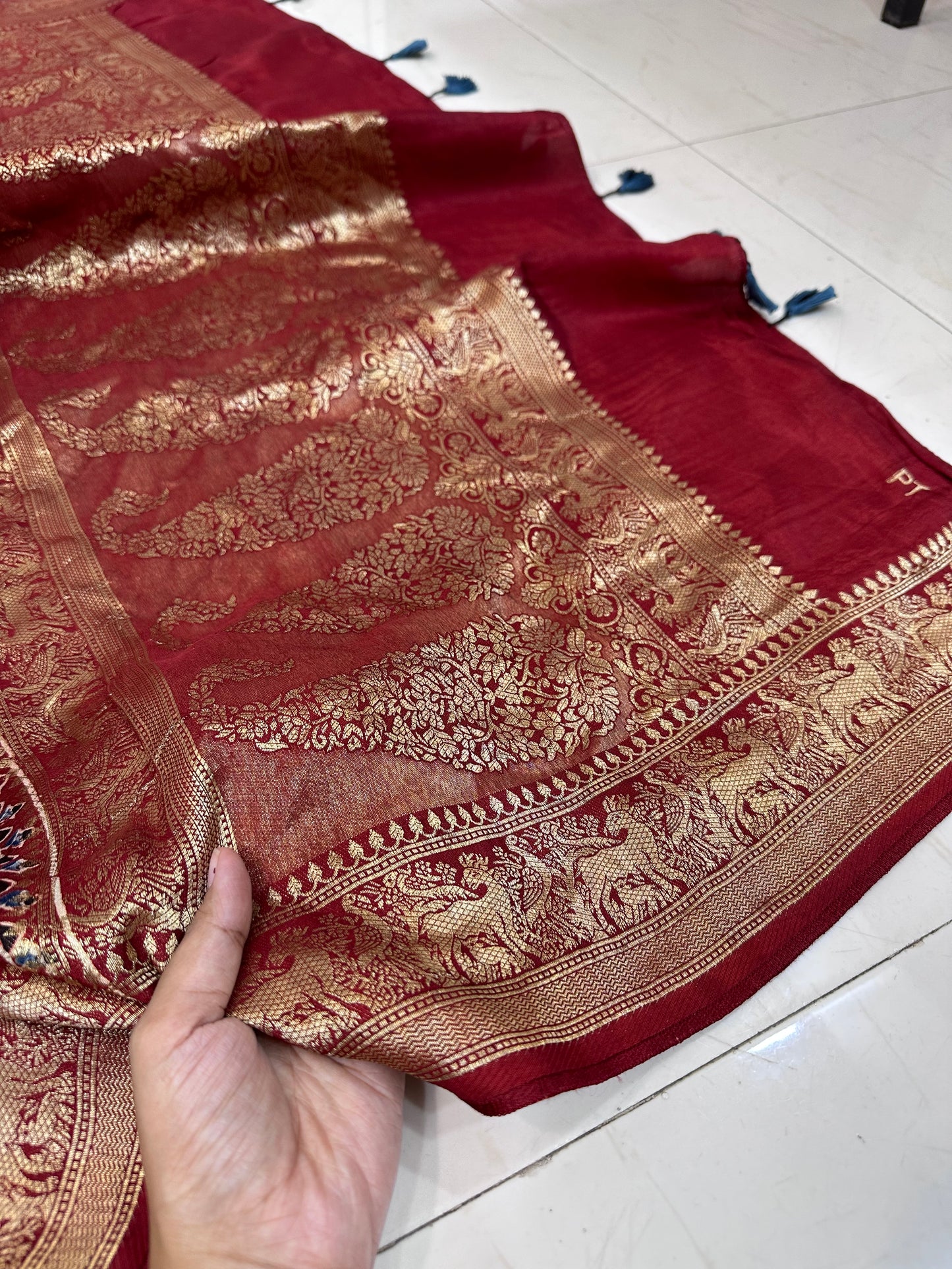 Gauri Sindoori red Ajrakh saree