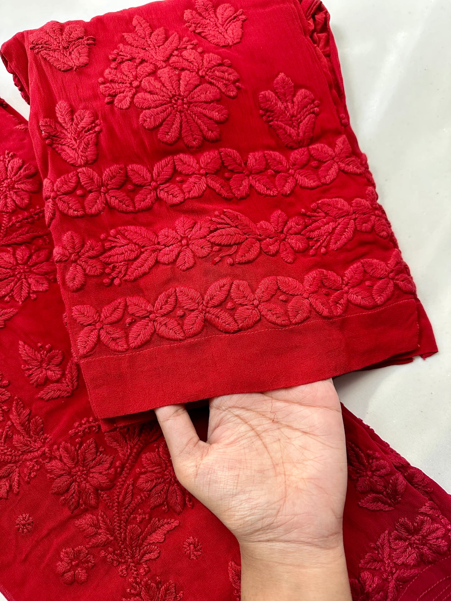 Heer sindoori Red 3D work Chikankari Suit Set