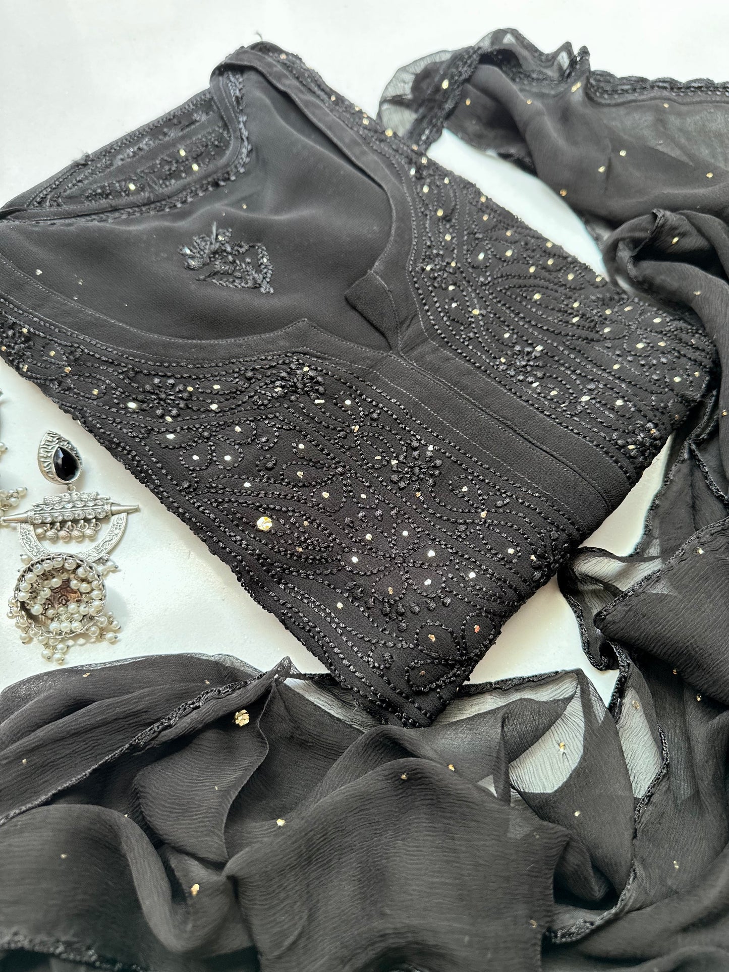 Tara Black Mukaish Chikankari Suit set