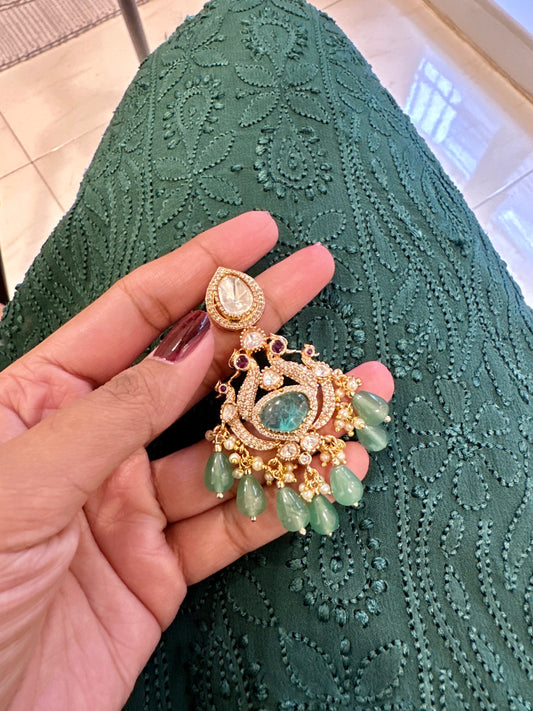 Kavya Polki long emerald earrings
