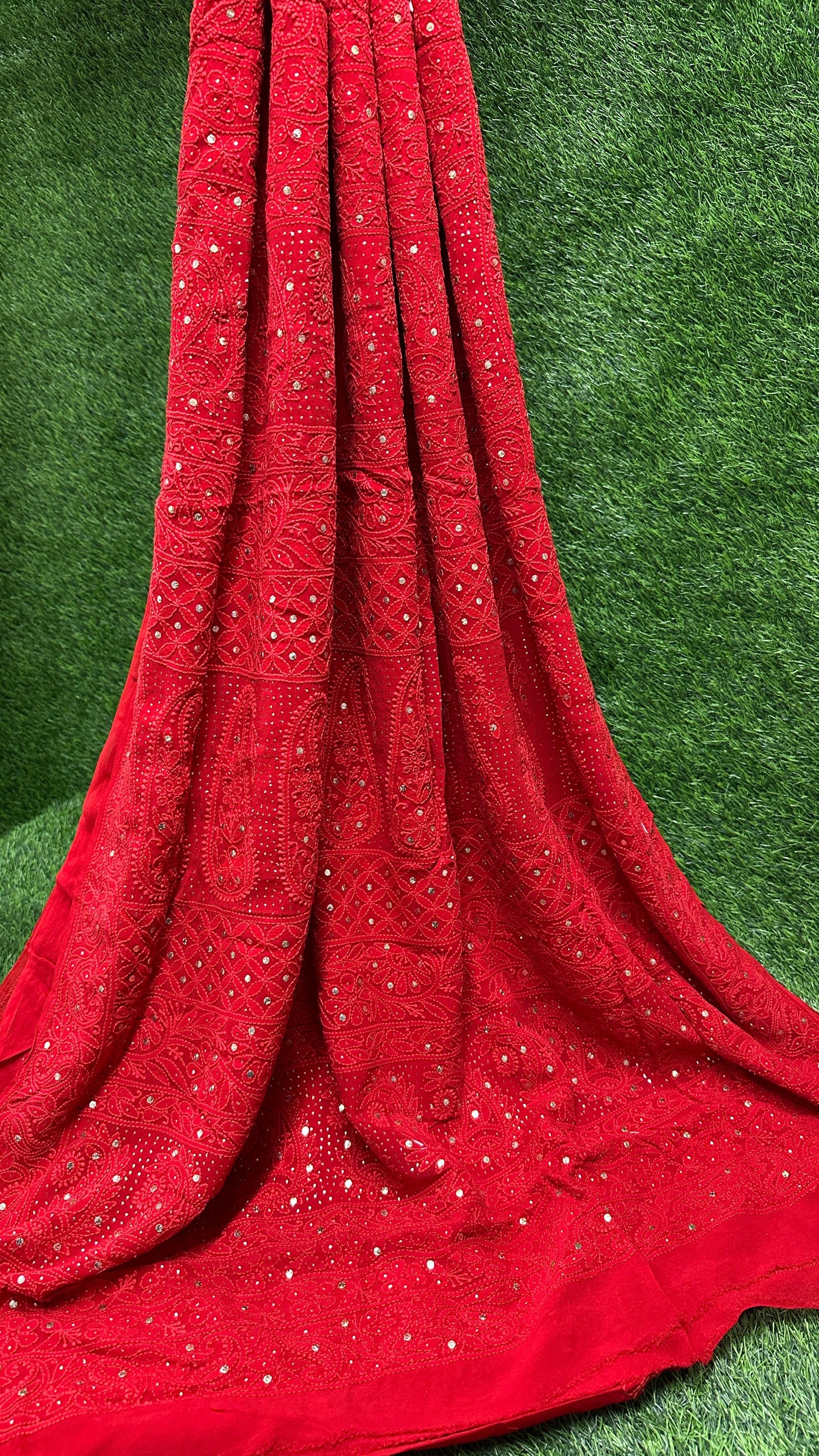 Pure georgette Mukaish work saree