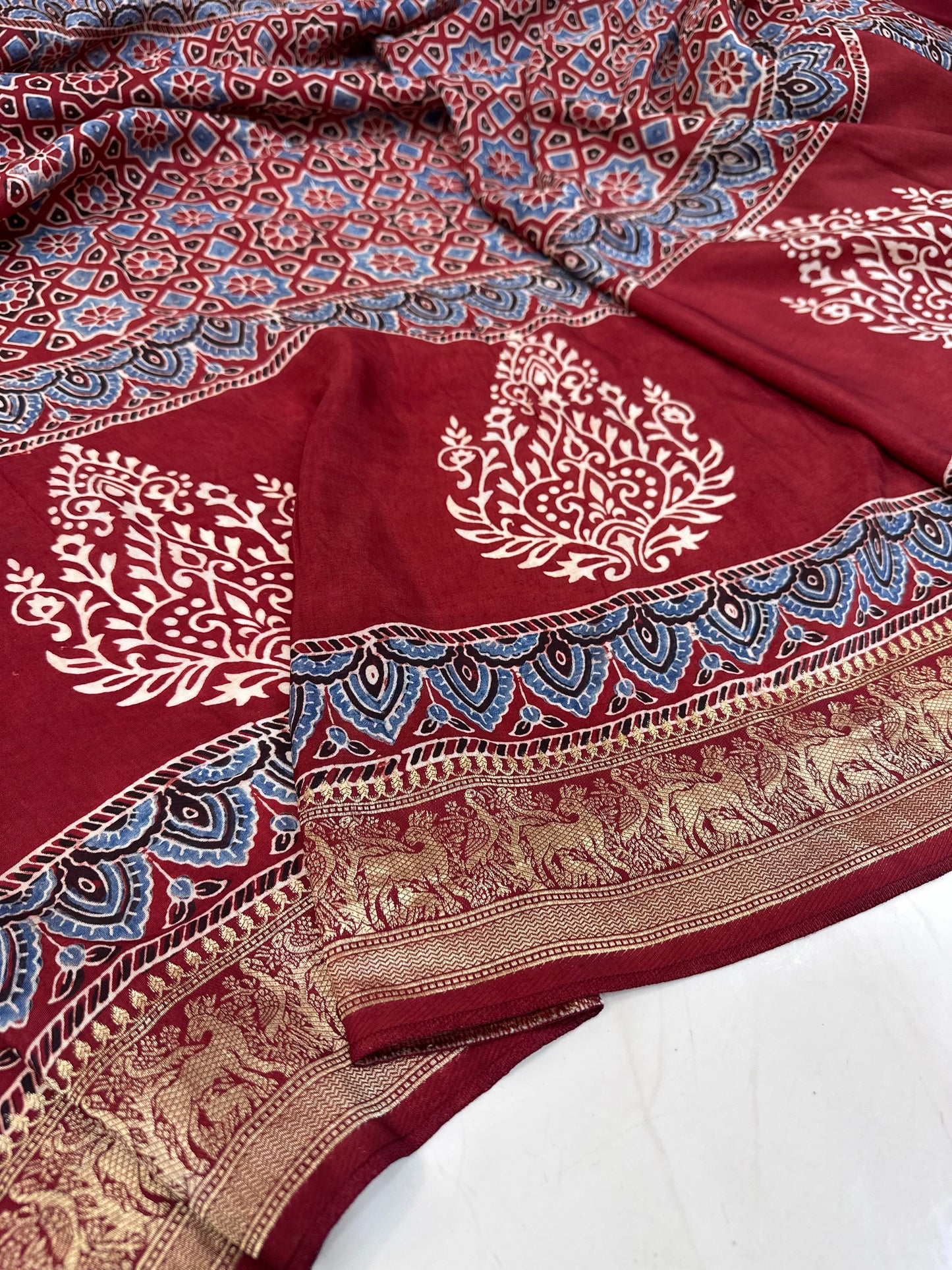 Gauri Sindoori red Ajrakh saree