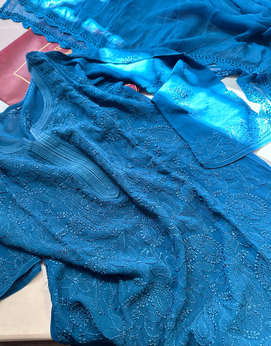 Peacock blues Jaa georgette suit set