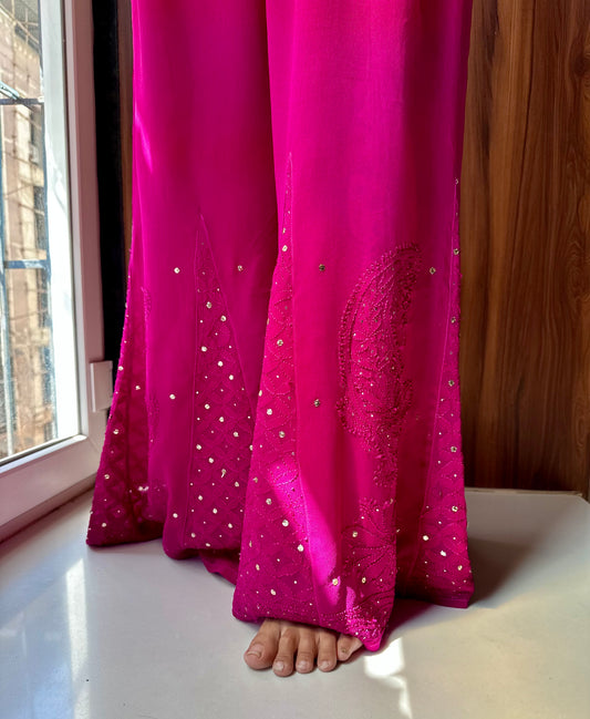 Tara - Deep pink georgette Mukaish suit set