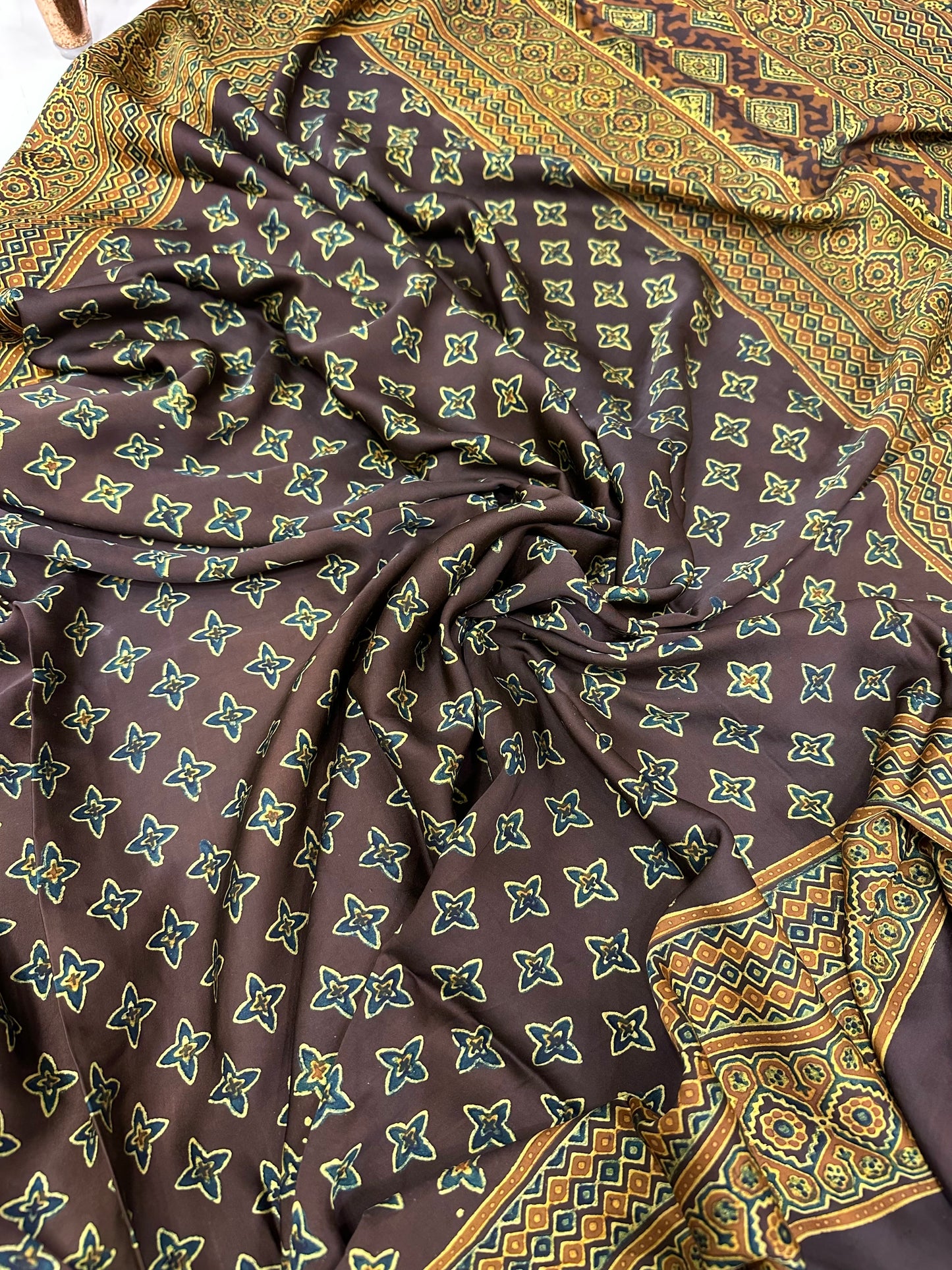 Bulbul Terracotta browns handcrafted pure modal silk ajrakh saree