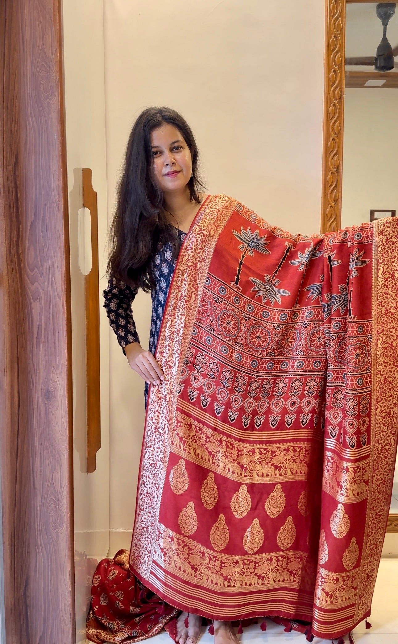 Gauri pure dola silk ajrakh saree