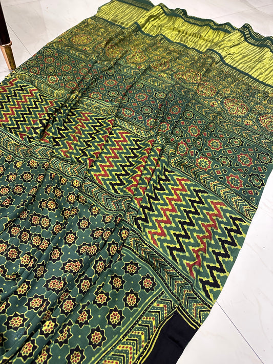 Bulbul Pure modal Ajrakh hand block saree