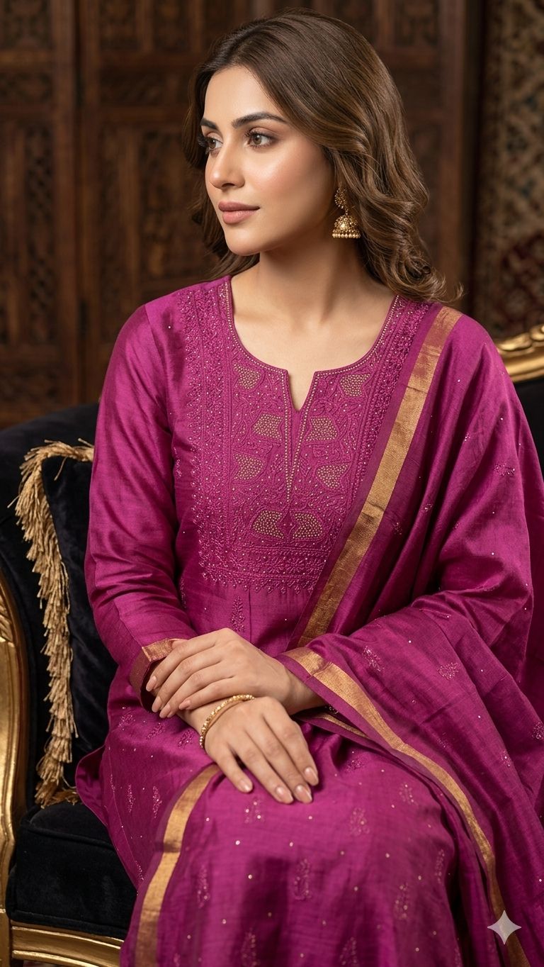 Tulsi unstitched Chikankari Chanderi silk suit set