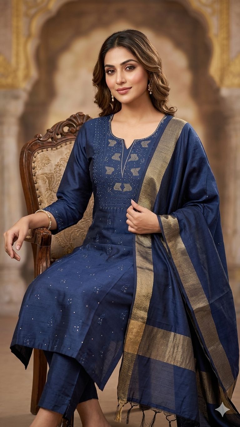 Tulsi unstitched Chikankari Chanderi silk suit set