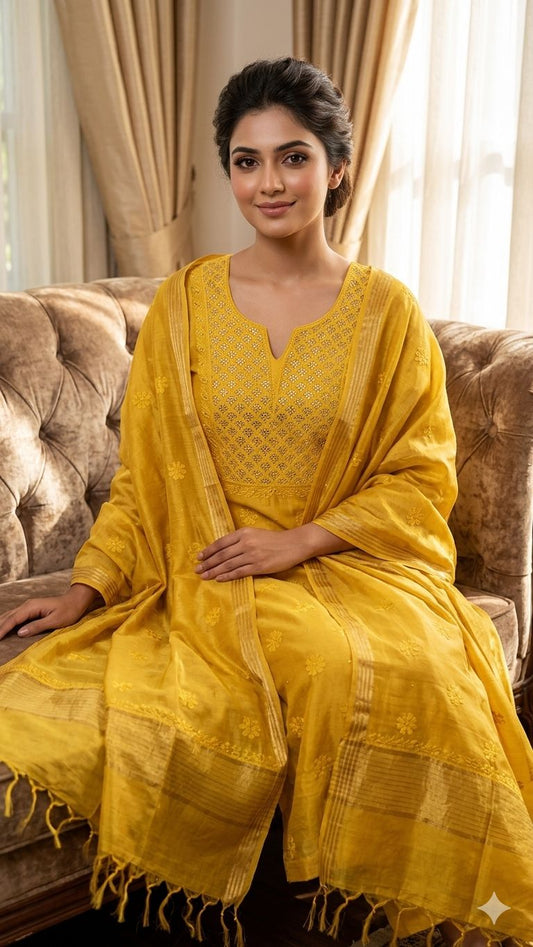 Tulsi unstitched Chikankari Chanderi silk suit set